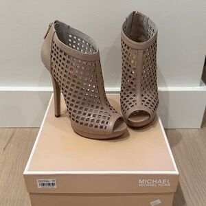 Michael Kors Lattice Peep-Toe Heels - Beige
